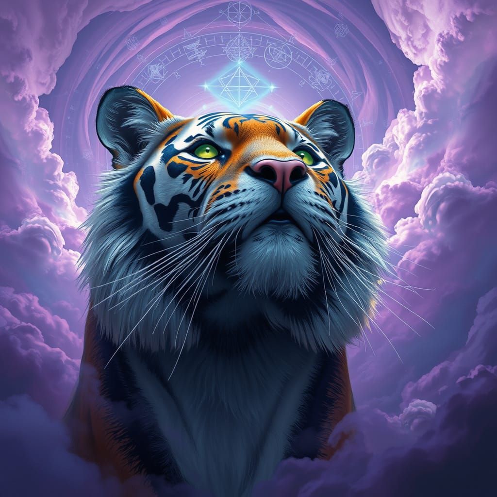 Ethereal Tiger in Iridescent Aura, Syd Mead Inspired Biomech...
