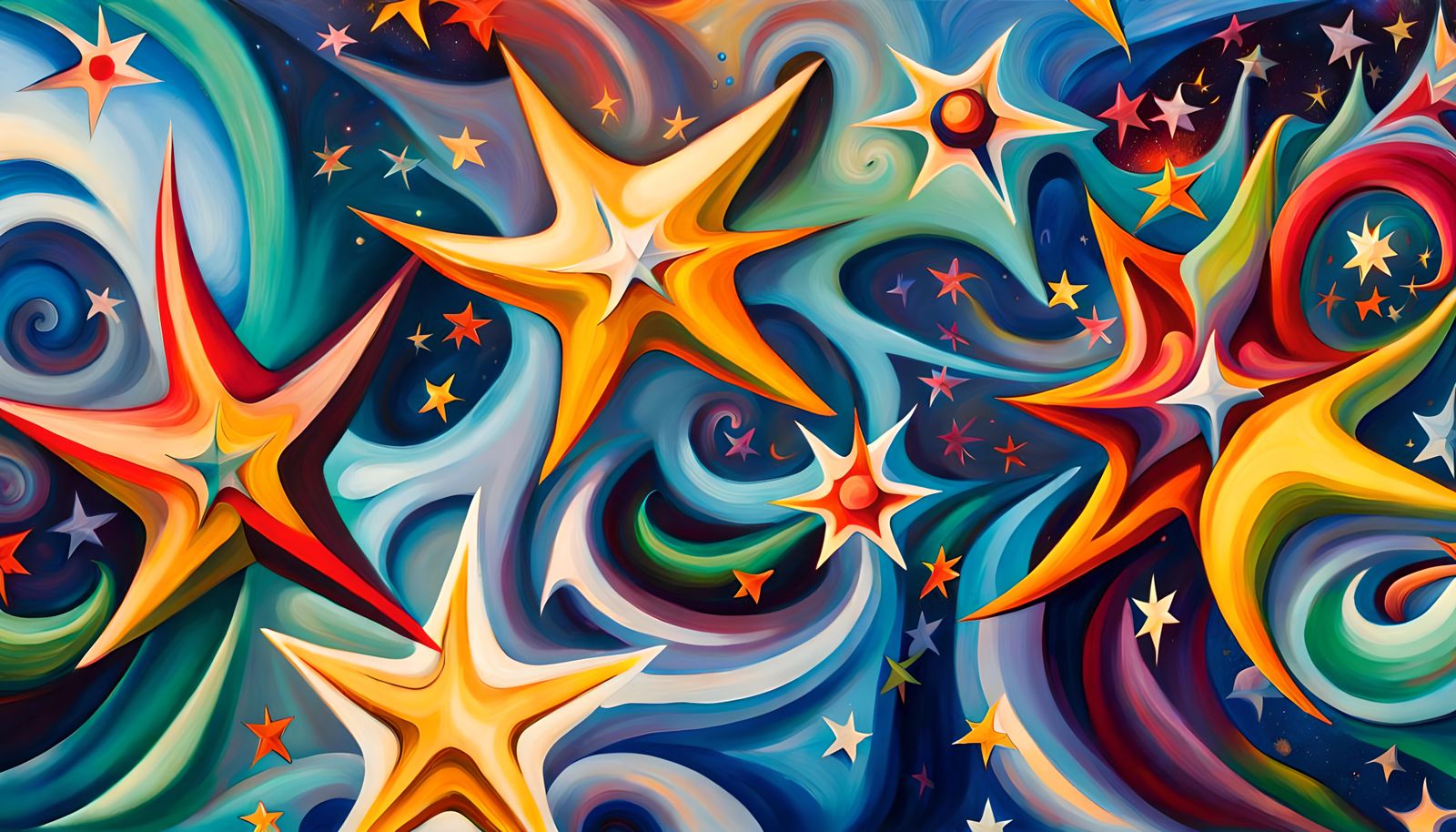 Iridescent Stars Forming from Cosmic Energy, Abstract Expres...