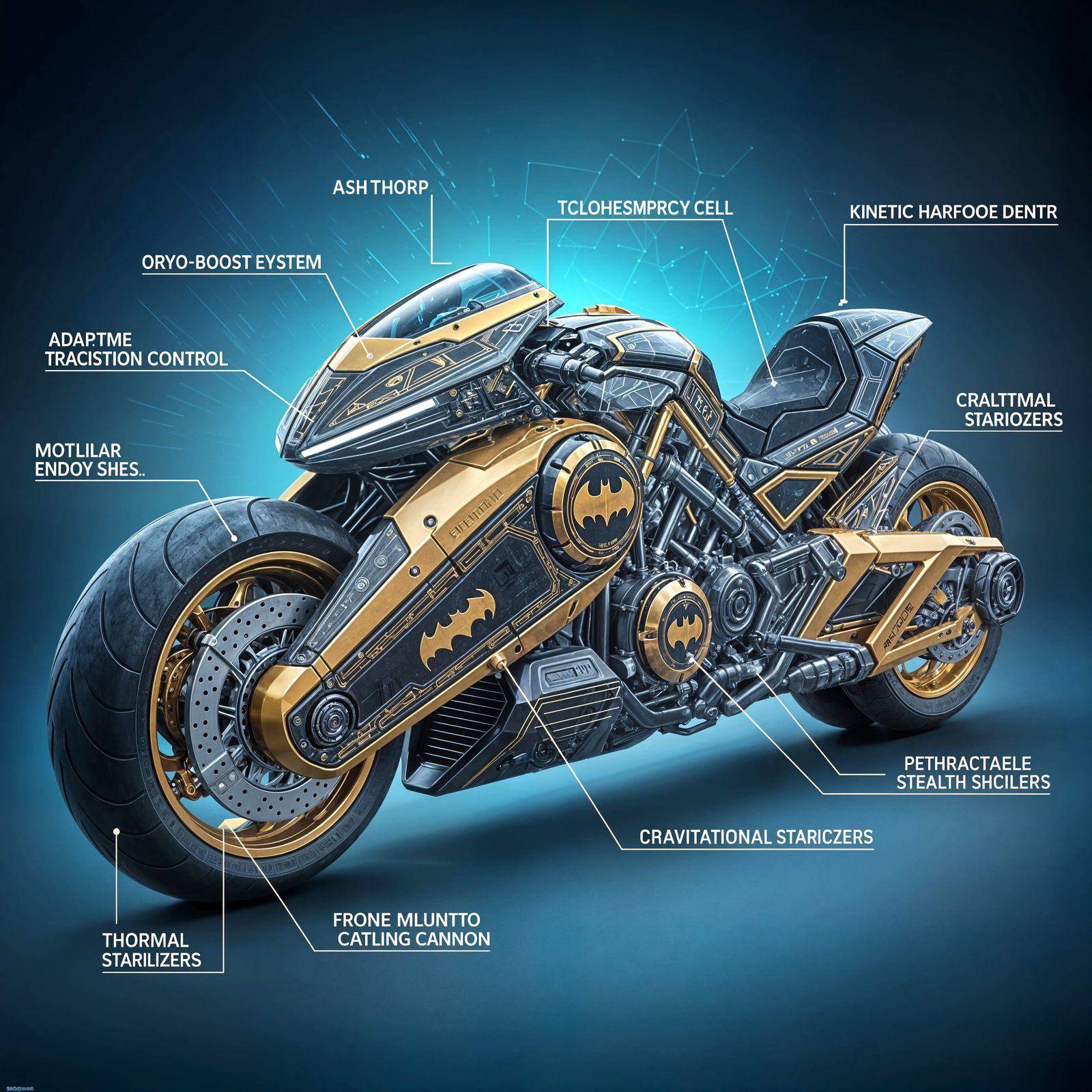 Batman's Futuristic Motorcycle: Detailed Schematics and Blue...