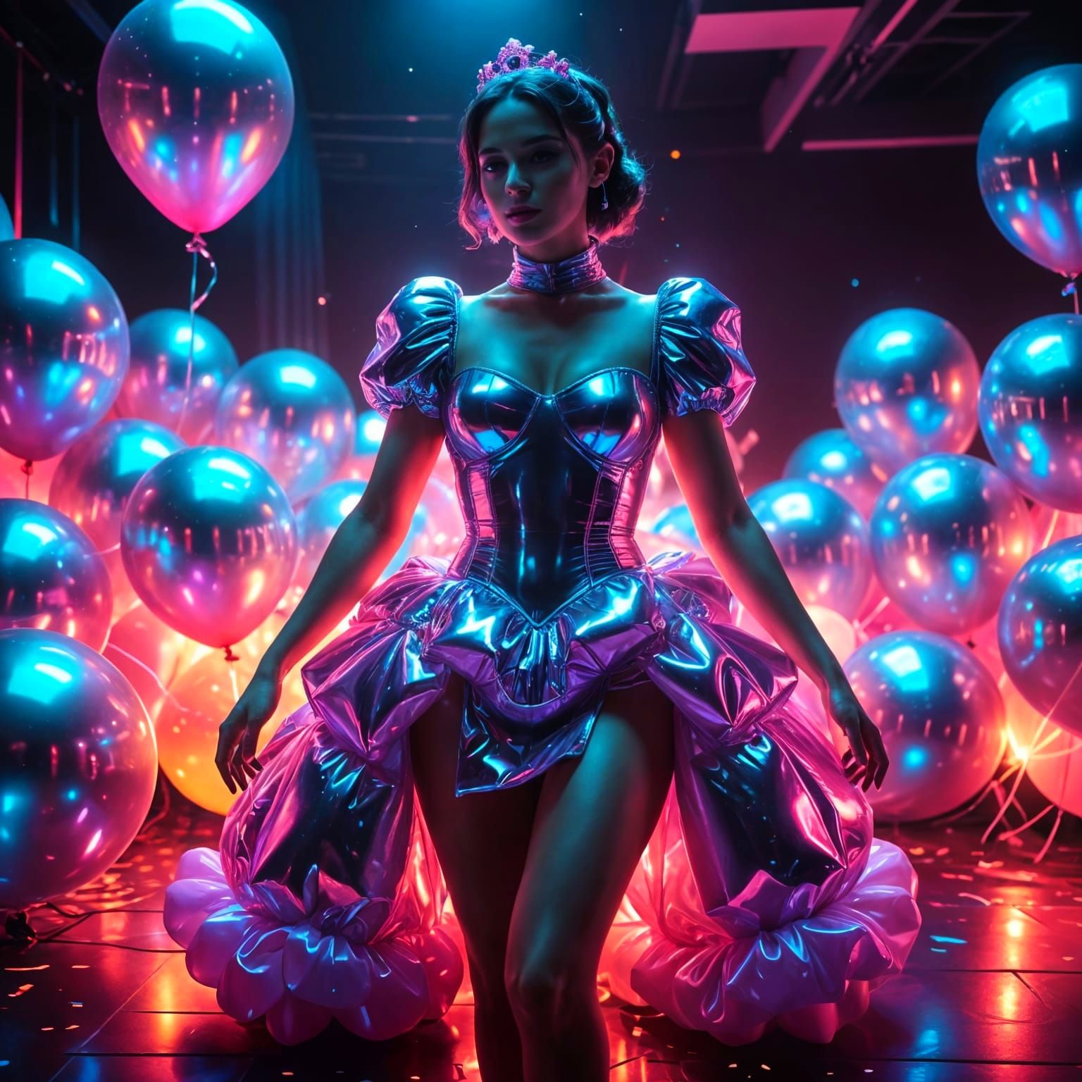 Princess in Inflatable Balloon Dress at Disco