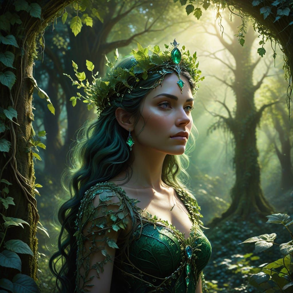 Forest Queen in Emerald Green Tiara, Enchanted Woodland