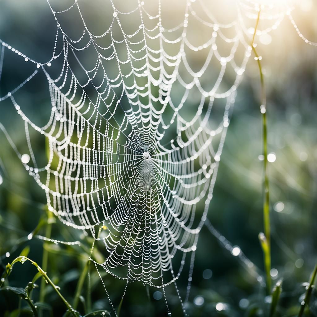 Glistening Spiderweb in Divine Light: Ethereal Photography