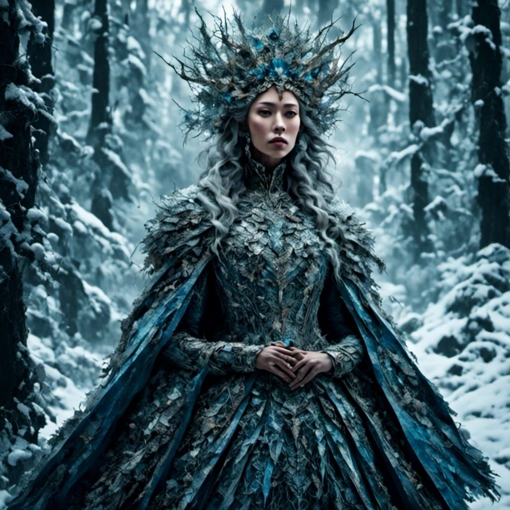 Ice Empress Portrait in Snowy Forest