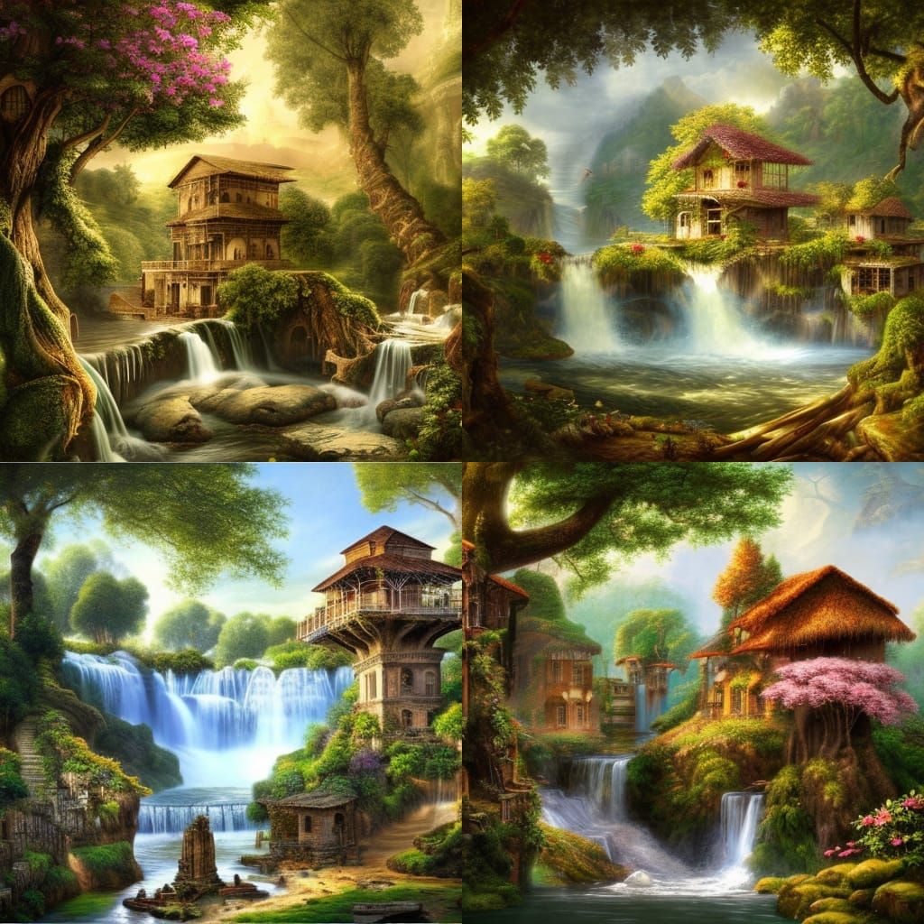Roman Treehouses with Waterfalls and Gardens