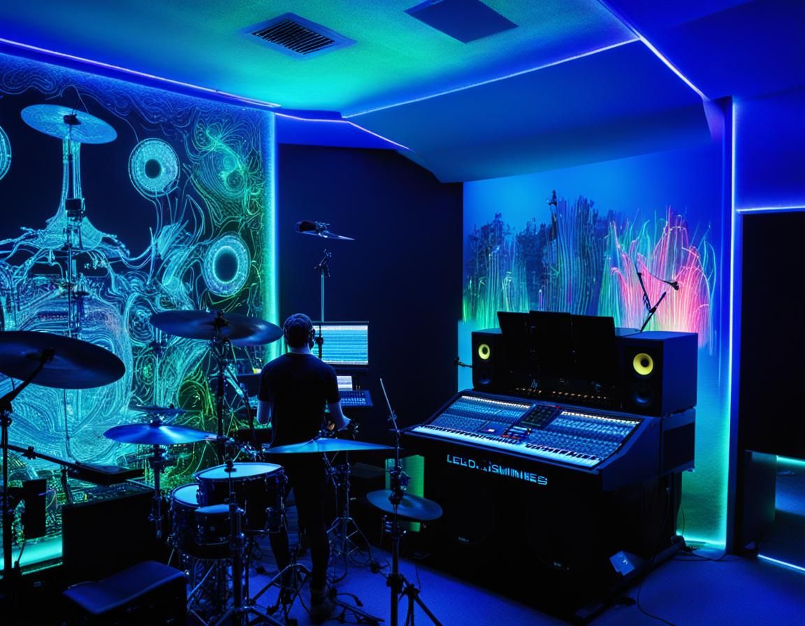 Hyperrealistic Recording Studio with Bioluminescent Lighting