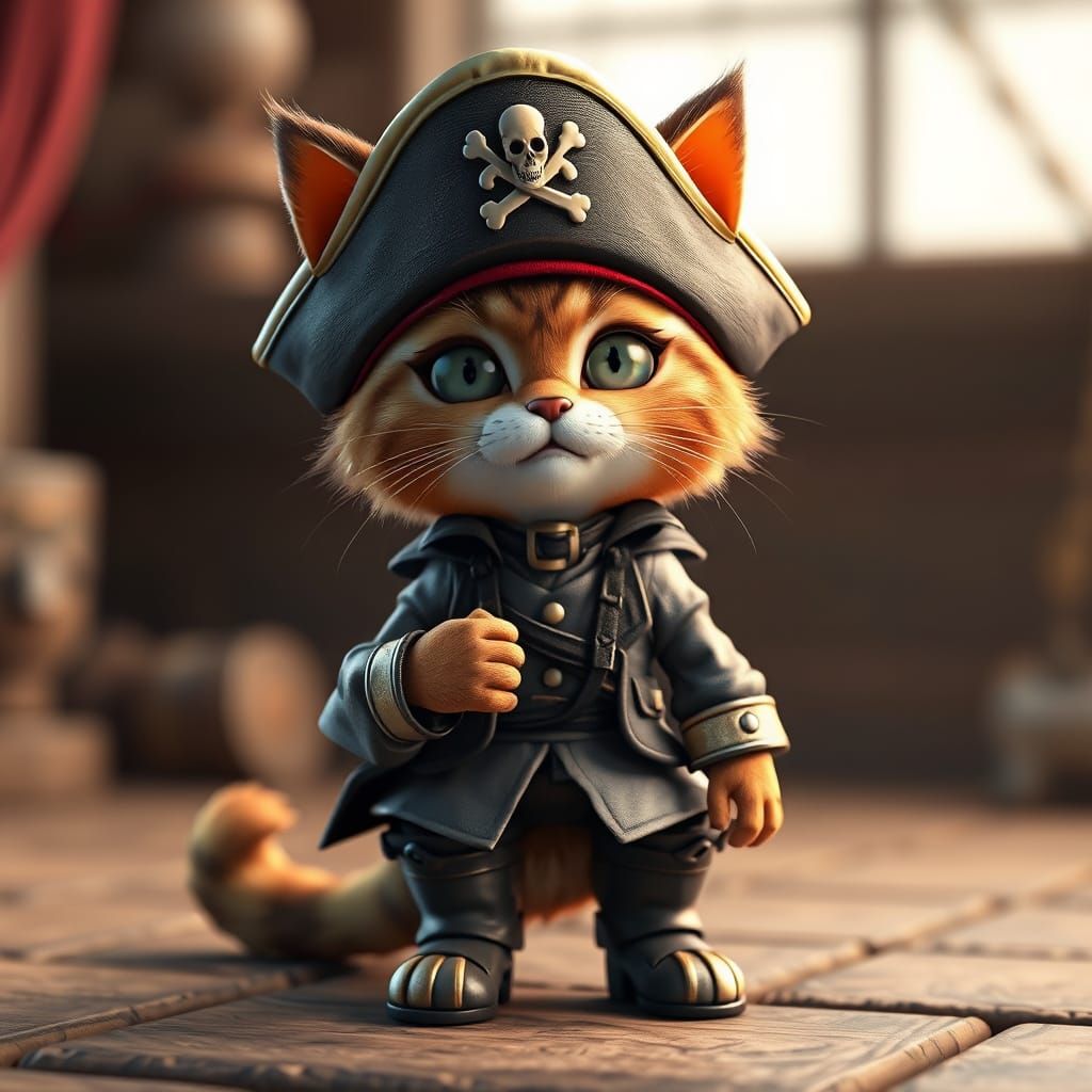 Pirate Feline Swashbuckler in Epic Anime Style