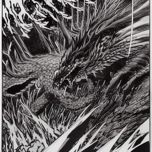 Dramatic Dark Fantasy Battle Scene in the Style of Neal Adam...