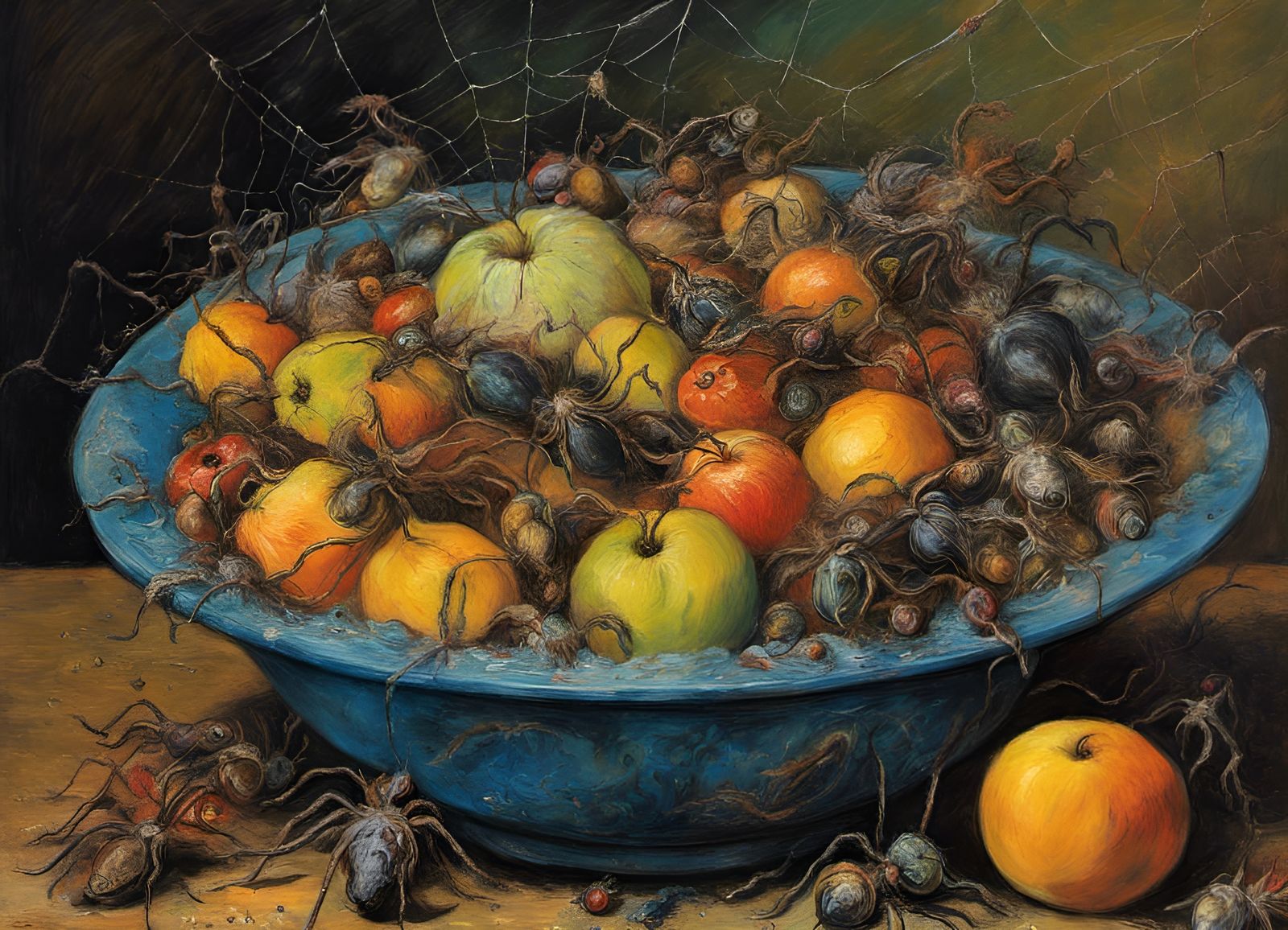 Disgusting Fruit Bowl in Oil Pastel Style