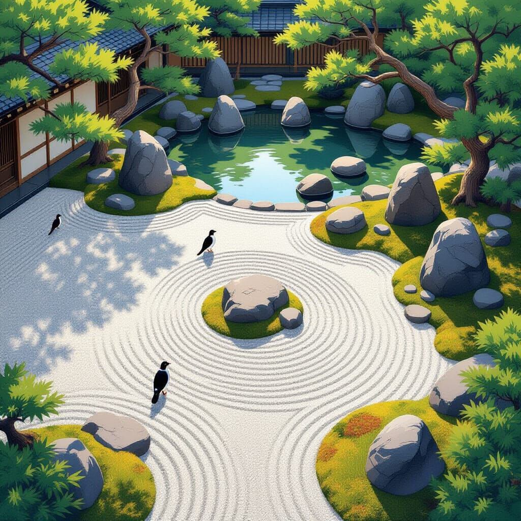Zen Garden Bird's-Eye View in Japanese Style