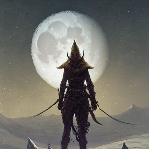 Elven Ranger Before a Large Moon