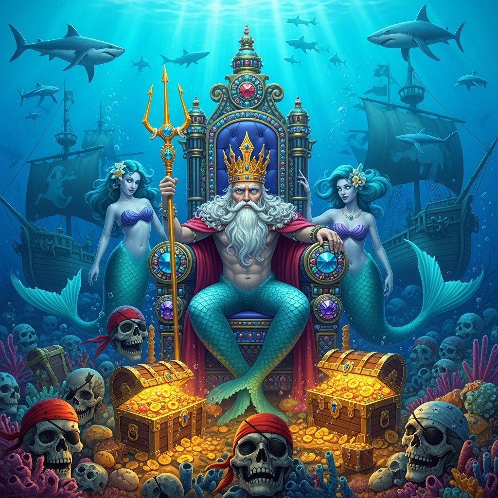 Underwater Mermaid King on Jewel Encrusted Throne