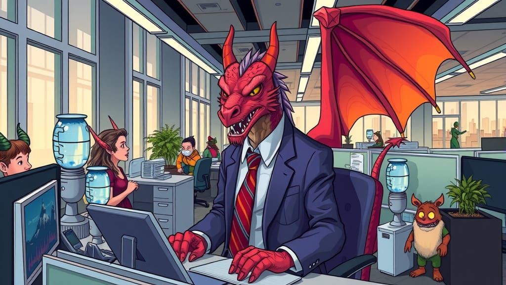 Dragon CEO in Mythical Office, Don Rosa Style