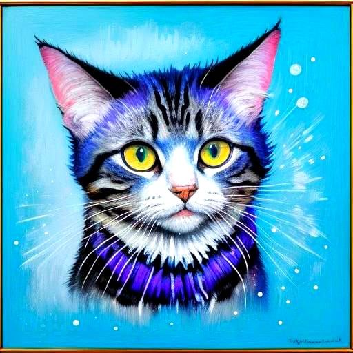 Cute Cat in Snow: Expressionist Oil Painting