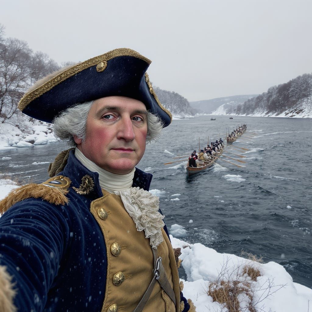 George Washington's Delaware River Selfie in Digital Art Sty...