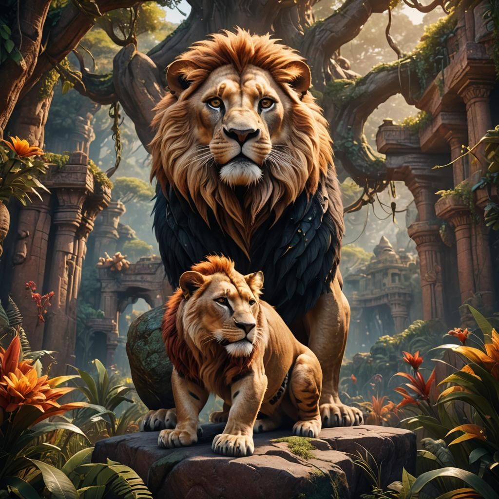 Detailed Matte Painting of Simba in Deep Color