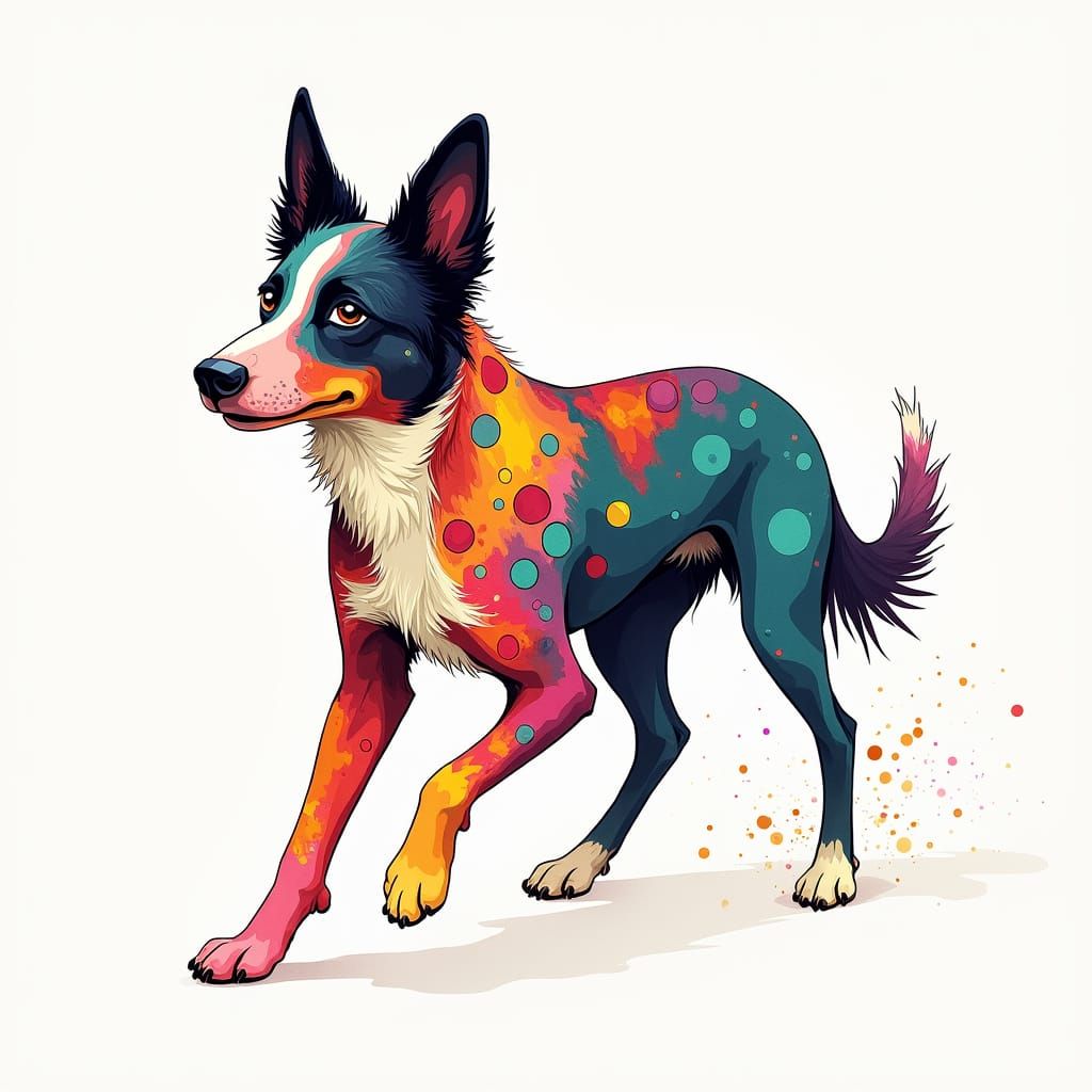 Rainbow Border Collie Illustration in Minimalist Style