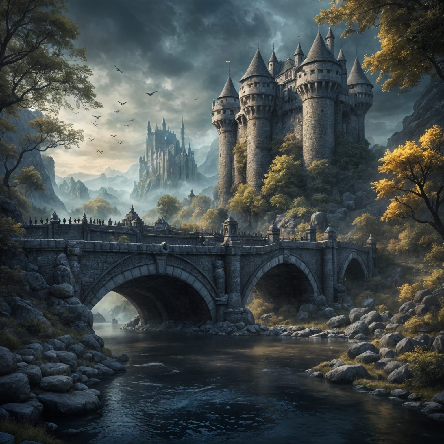Dark Fantasy Border Fortress on Stone Bridge