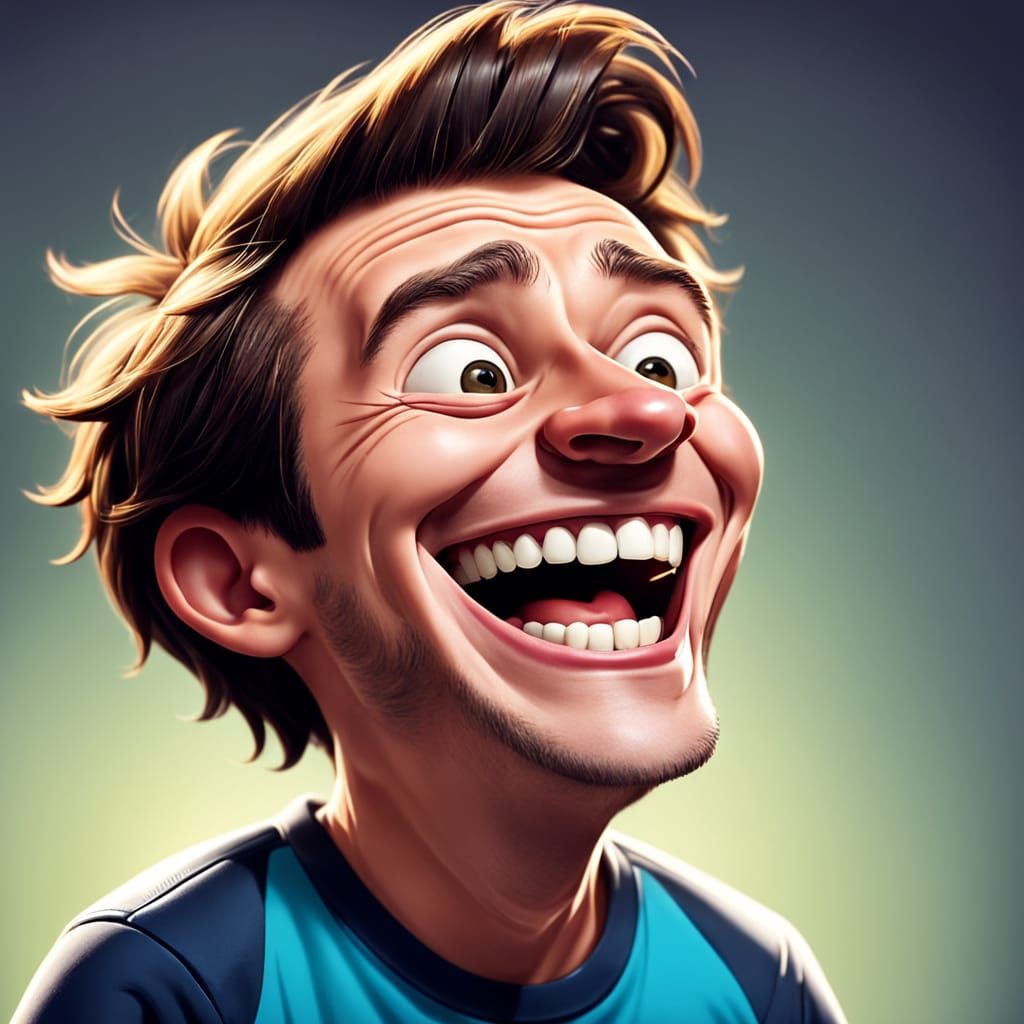 Comedic Caricature of Person Laughing in Vibrant Colors