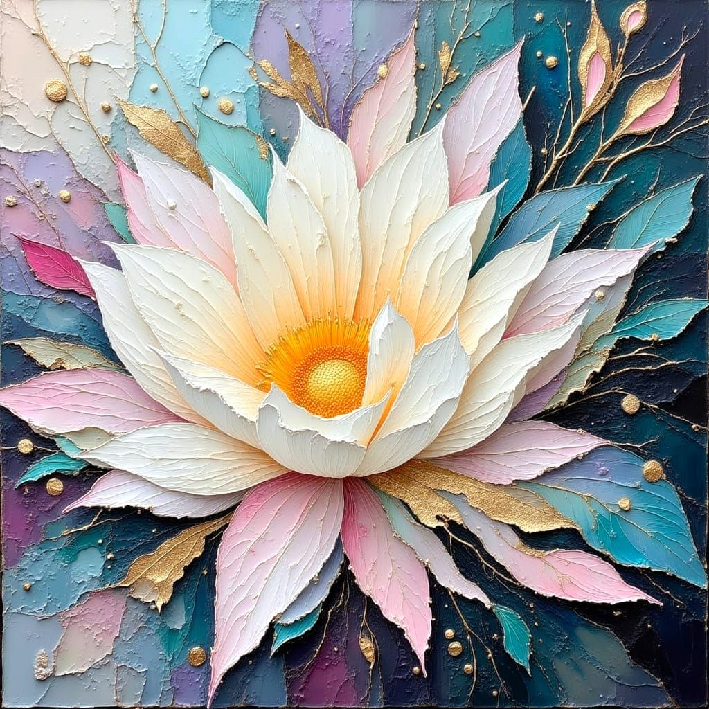 Textured Floral Impasto Painting with Volumetric Effects