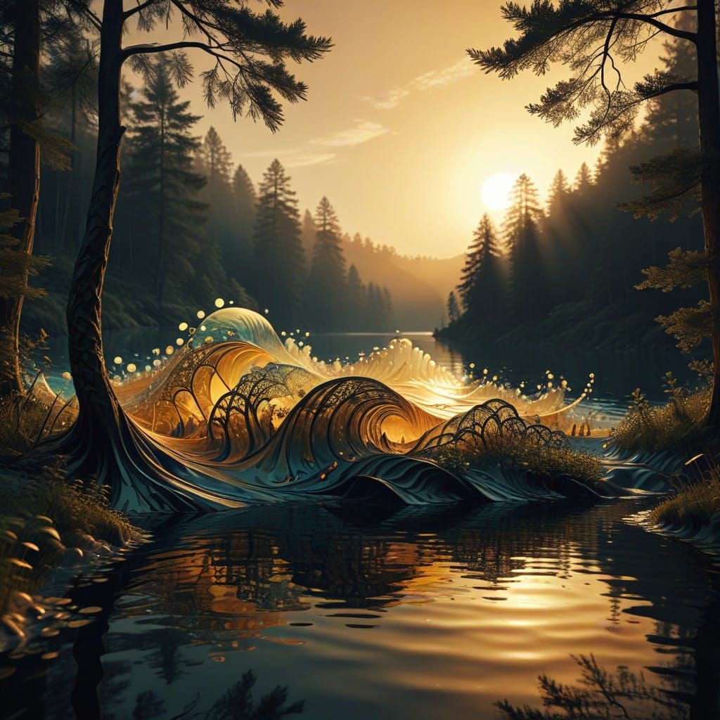 Golden Hour Forest Waves