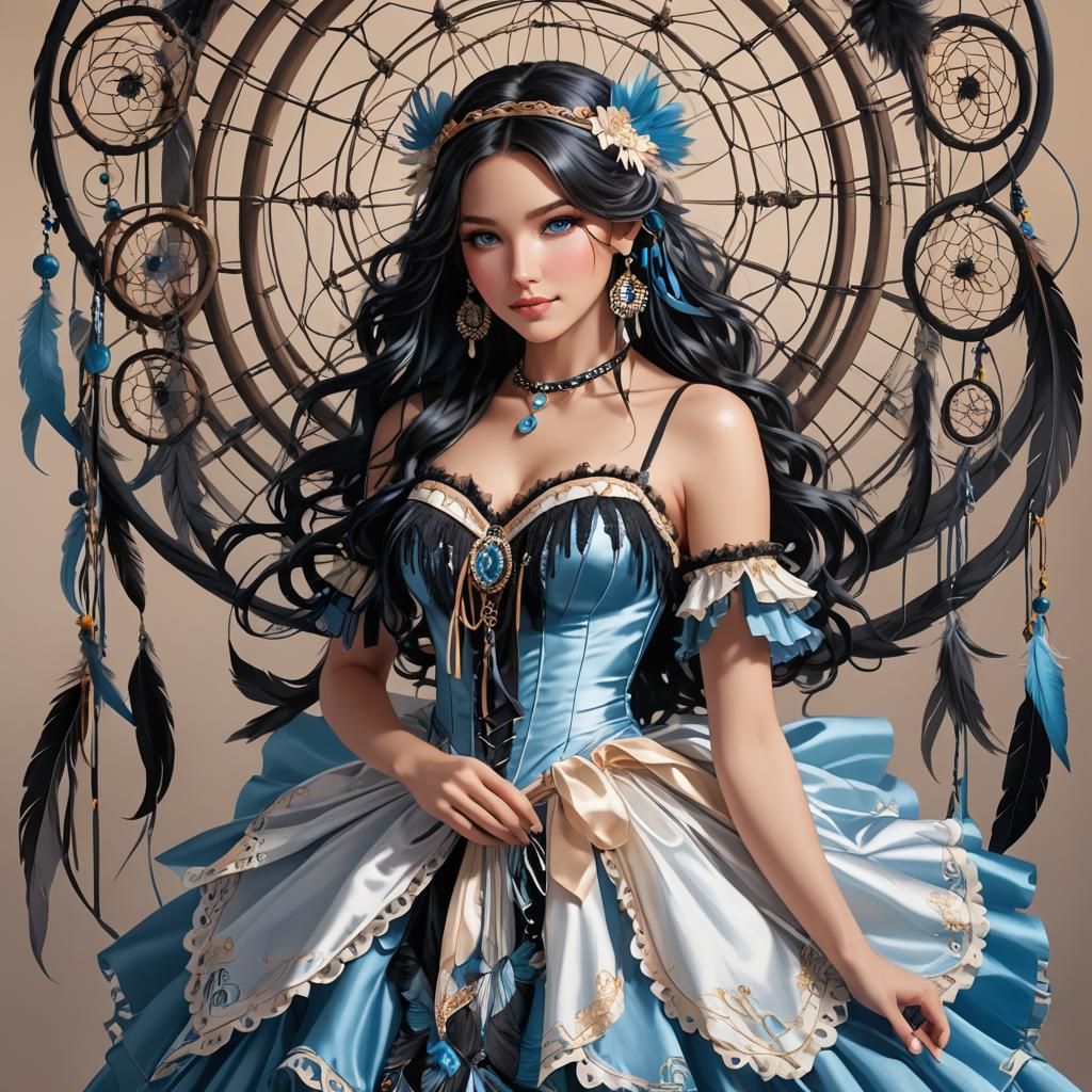 Elegant Native American Woman in Rococo Gown