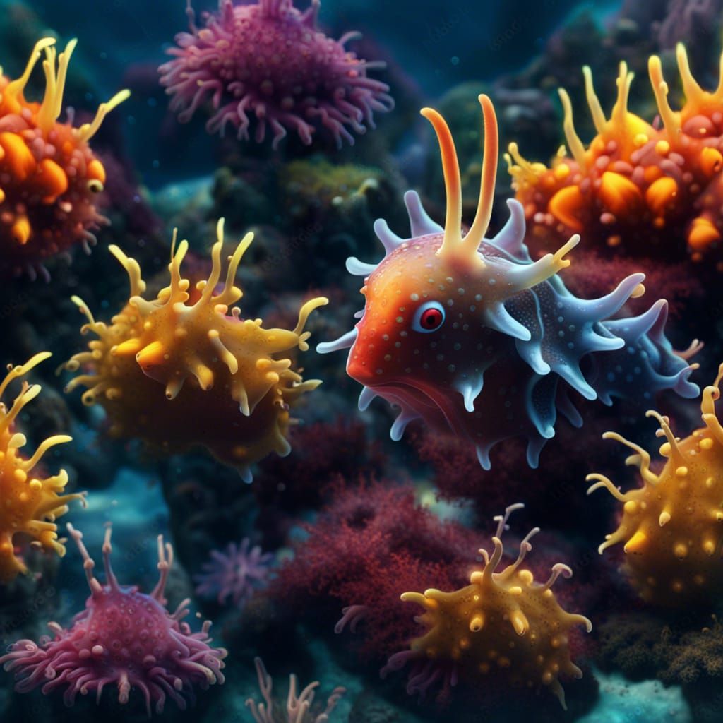 Colorful Sea Slugs Swimming in Marine Habitat