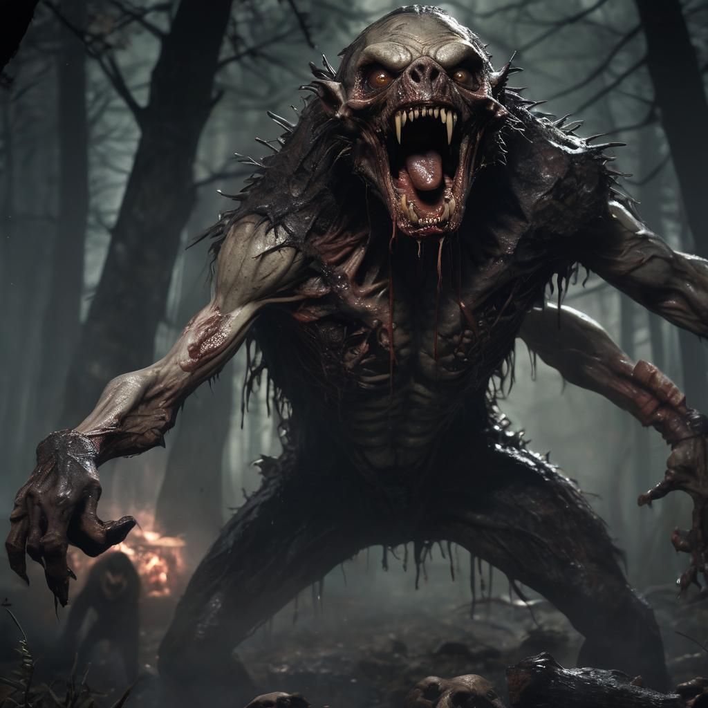 A monstrous hyperrealistic zombie resembling a mutated human...