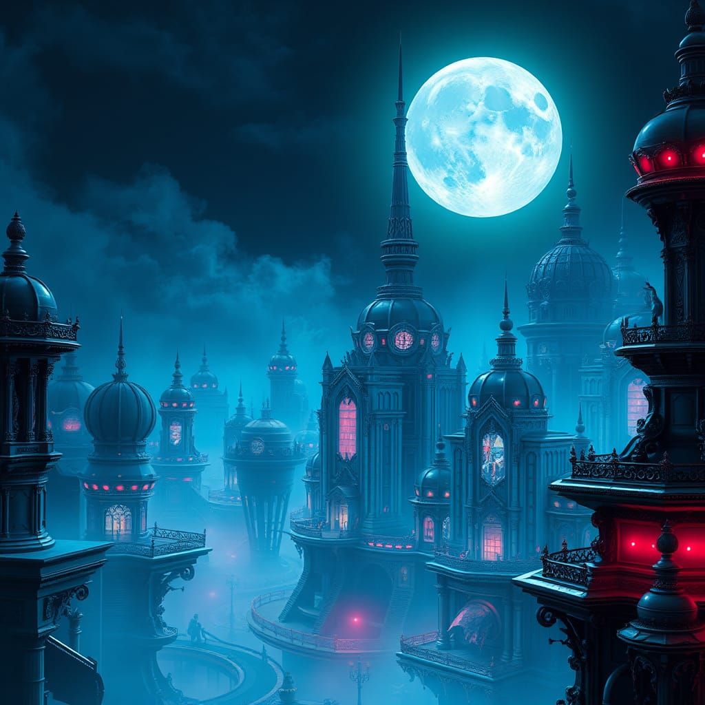 Ethereal Moonlit Metropolis in Science Fiction Style