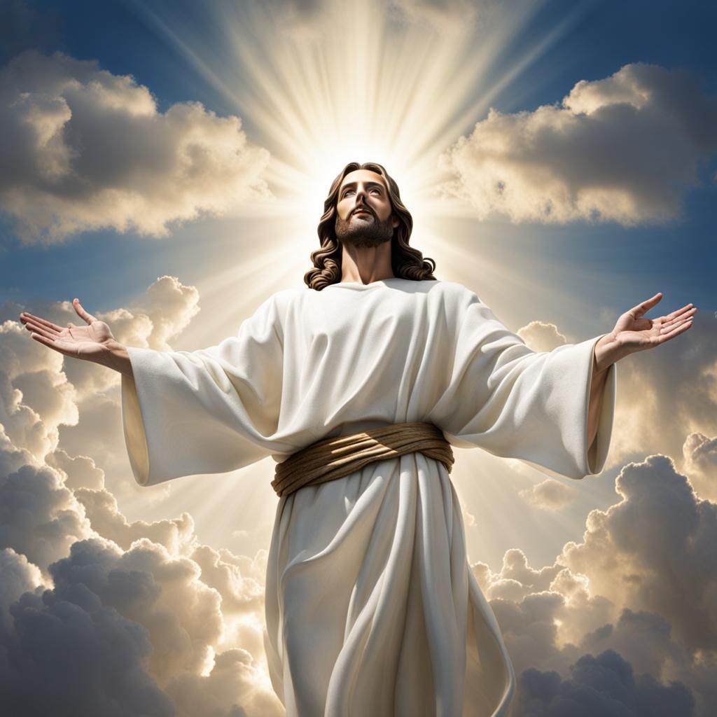 Jesus Christ in Clouds with Open Arms