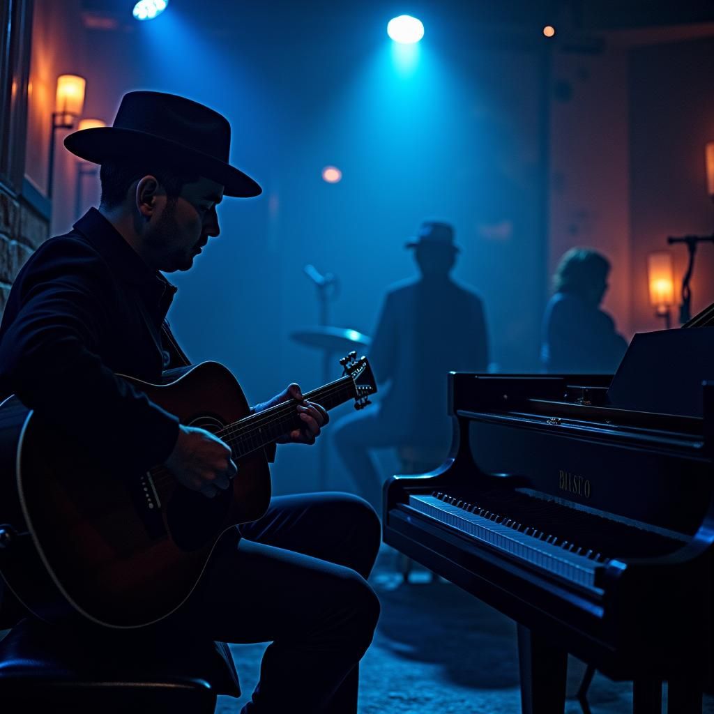 Smoky Jazz Club in Expressionist Blue Hues