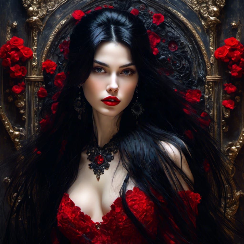 Gothic Portrait of Italian Woman in Hyperreal Style