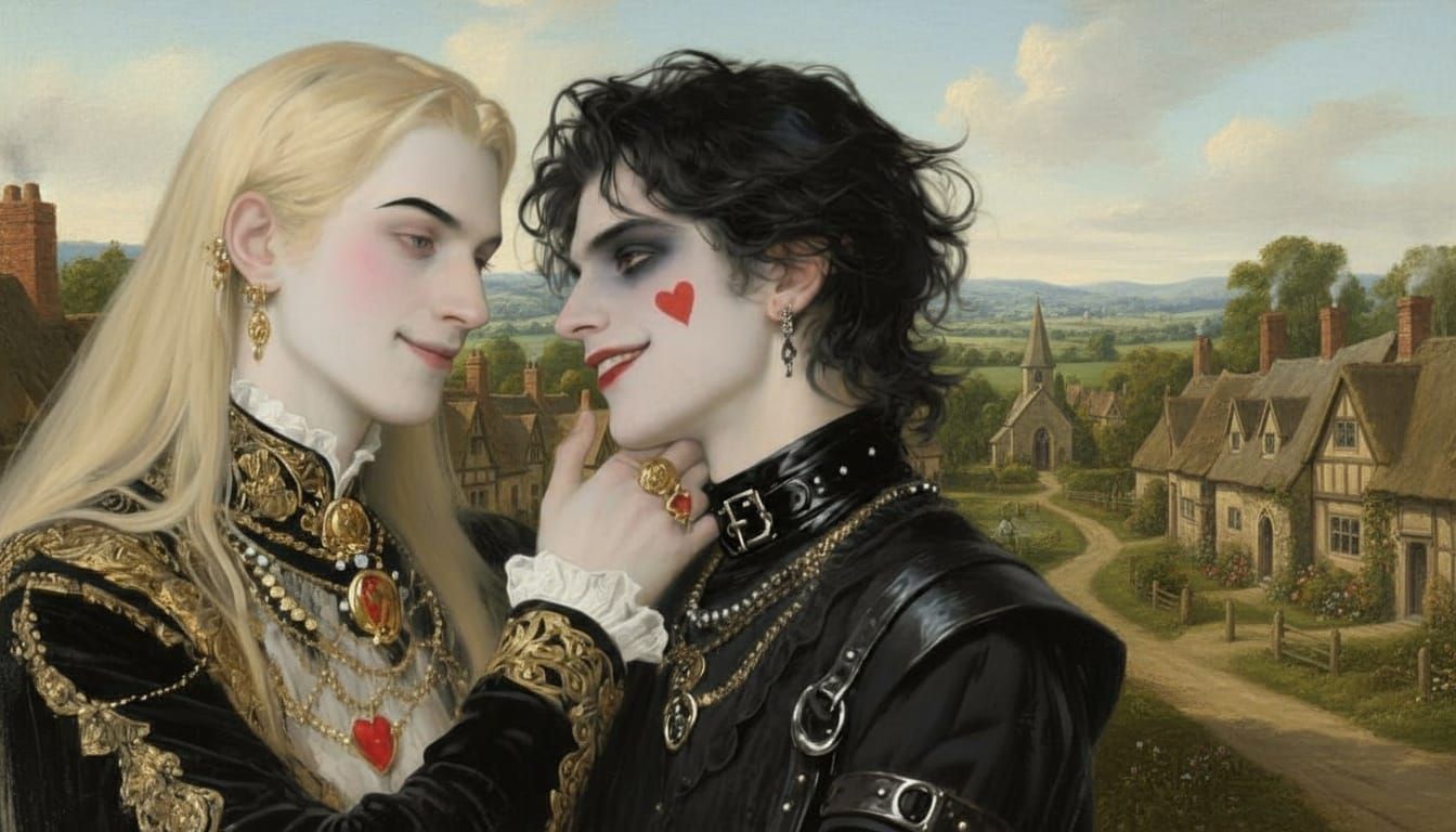 Elegant Goth Couple Embracing in Degas Style