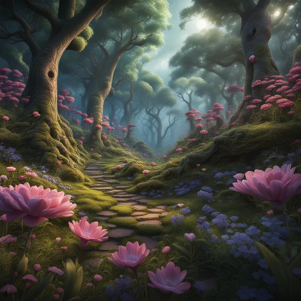 Enchanted Forest Inside a Flower: Fantasy Concept Art
