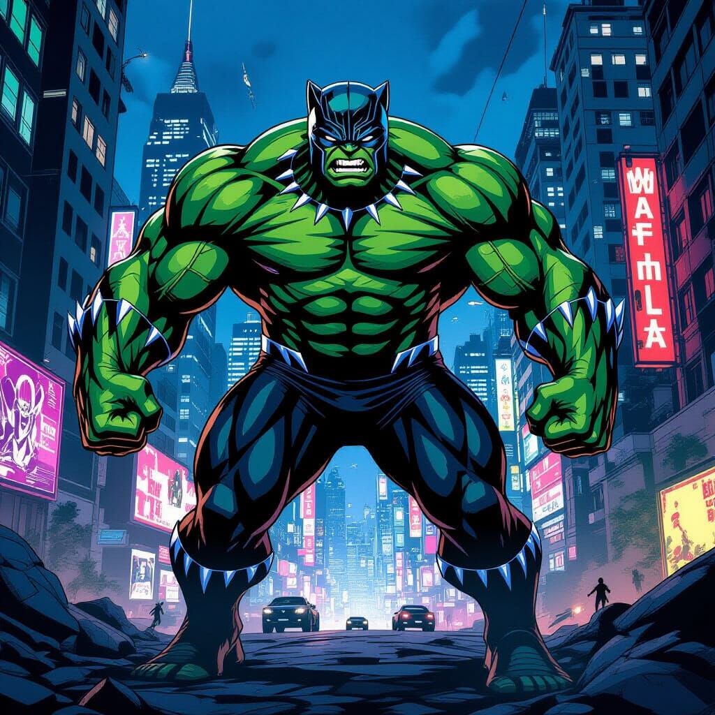 Hulk-Panther Hybrid in Futuristic Wakanda