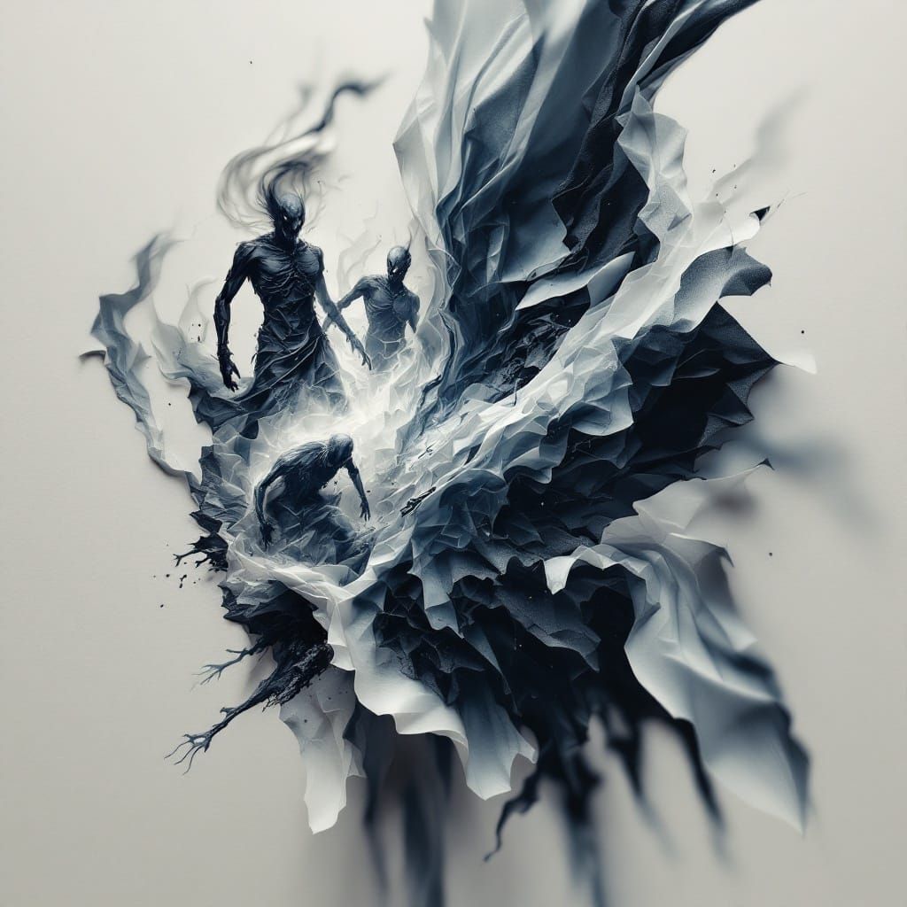 Monsters Emerging from Hell's Gates in a Surreal, Textural S...