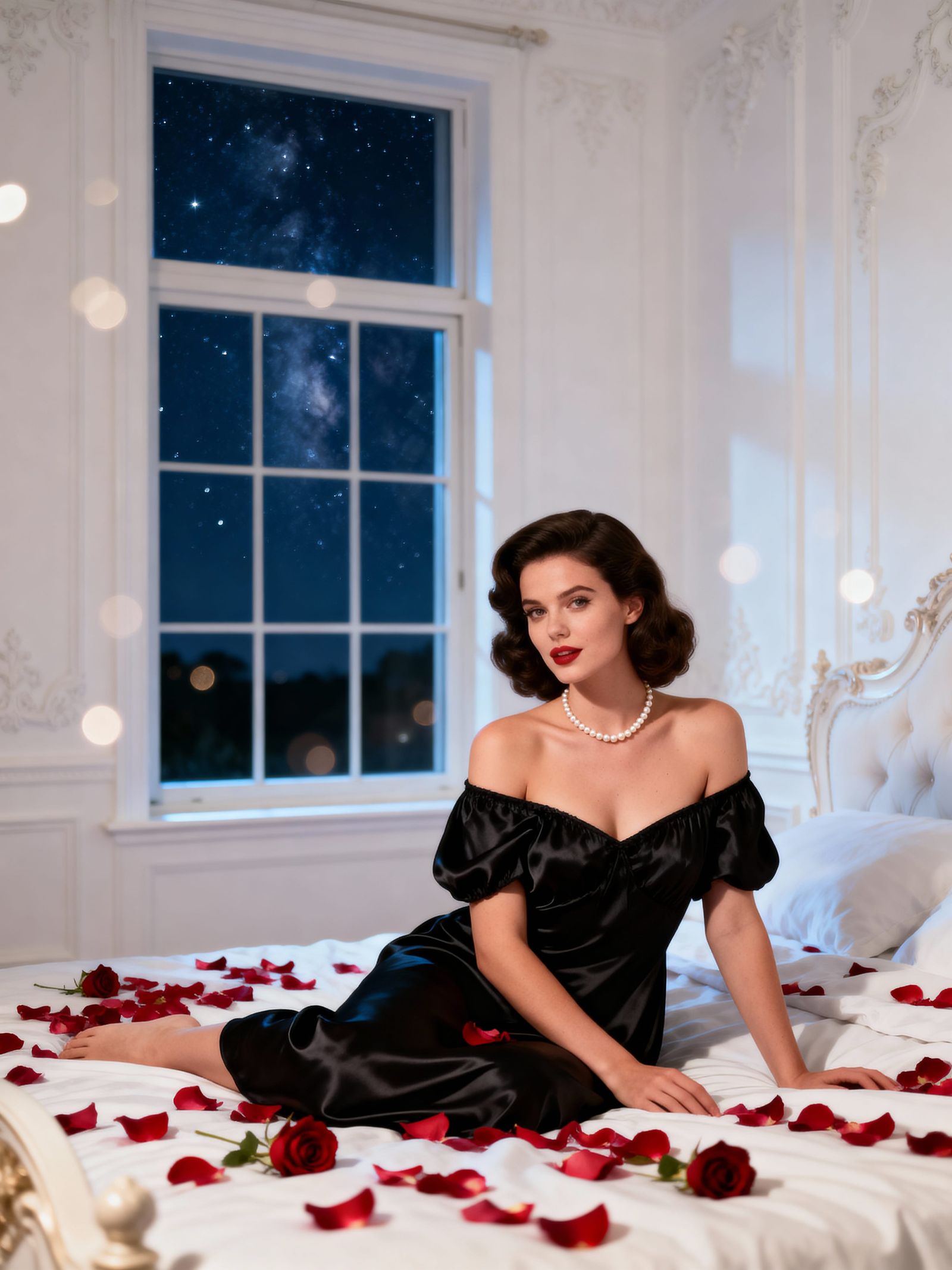Dutch Supermodel in Silk Gown with Rose Petals