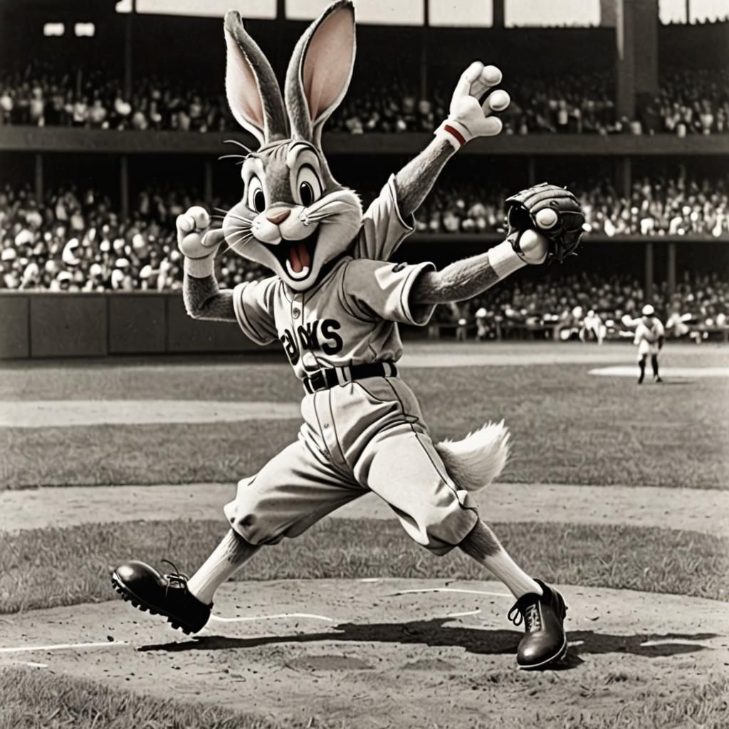 Bugs Bunny Mows ‘Em Down in “Baseball Bugs”