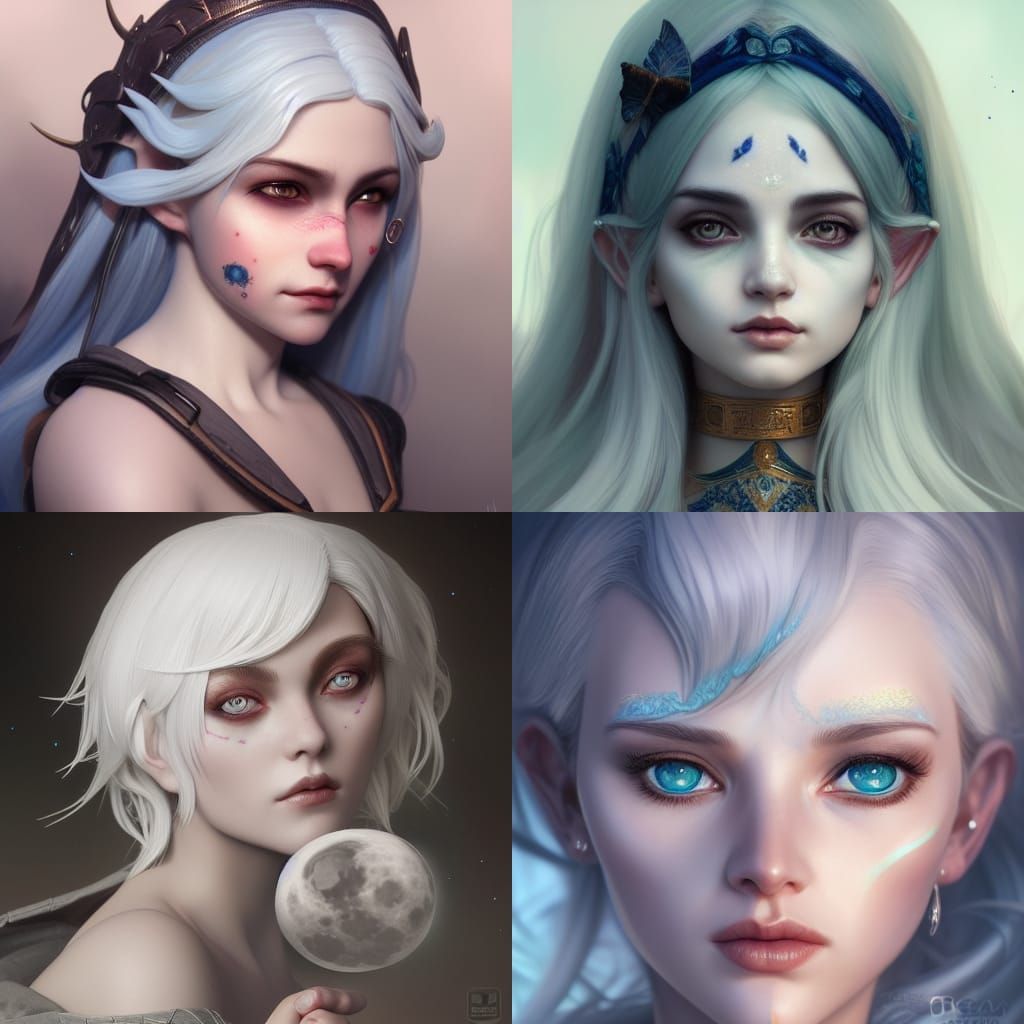 Moon Elf Portrait in Hyperdetailed Art Style