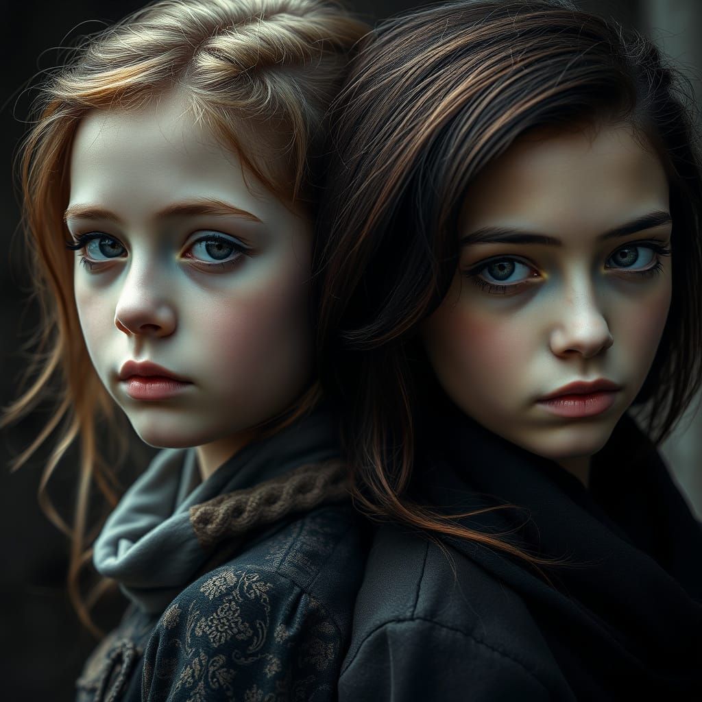 Striking Portrait of Two Girls with Bold Heads