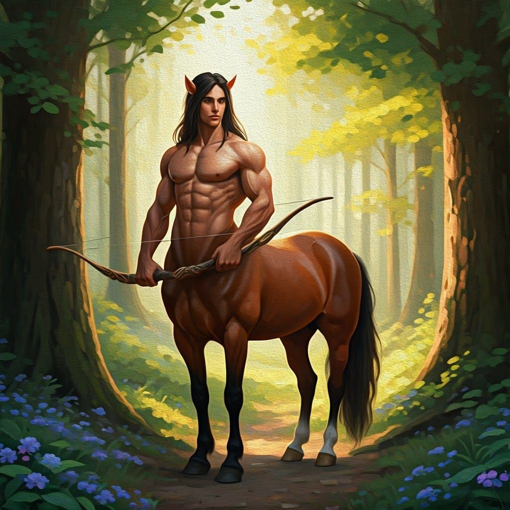 Elegant Centaur with Bow in Forest Clearing