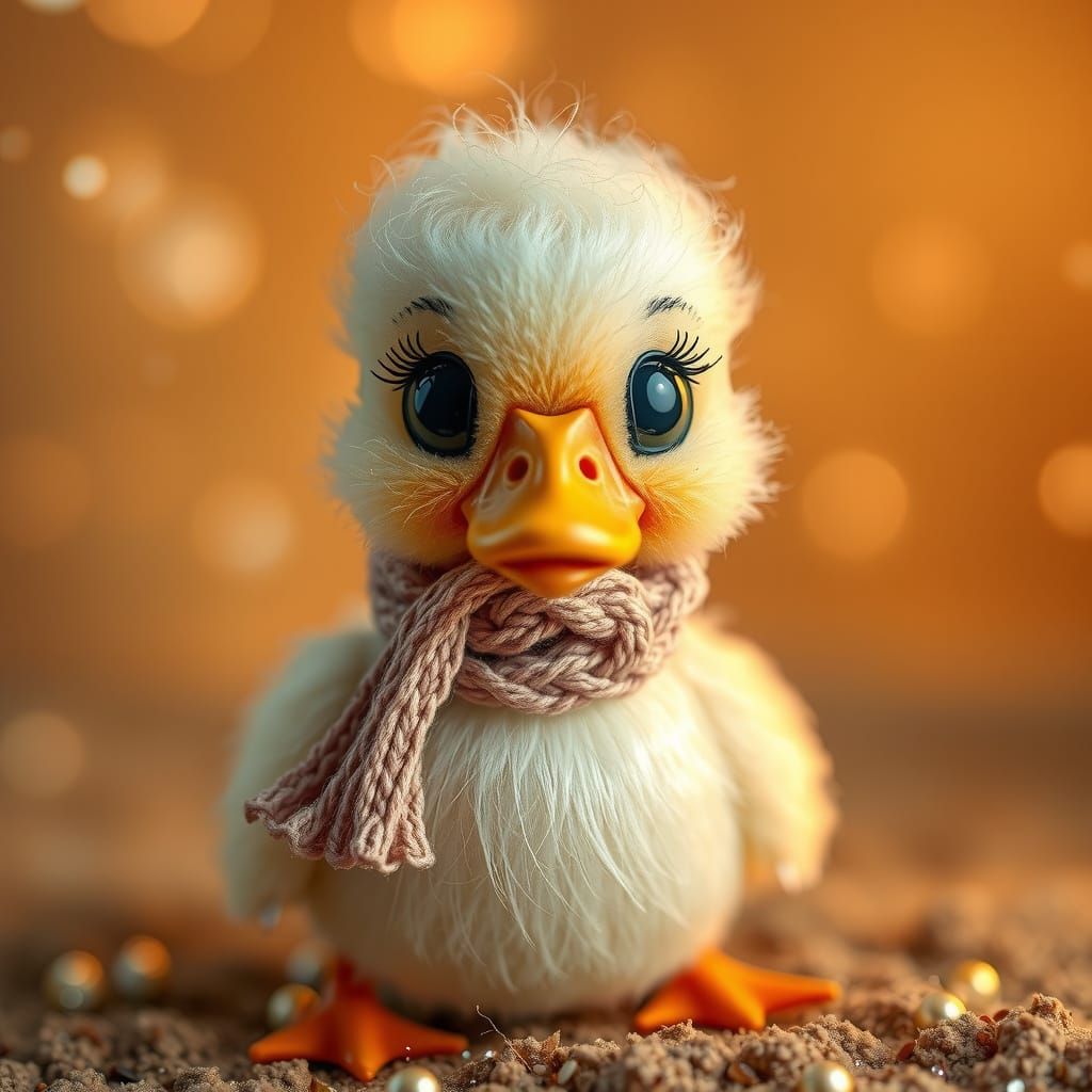 Whimsical Baby Duck in Golden Wonderland