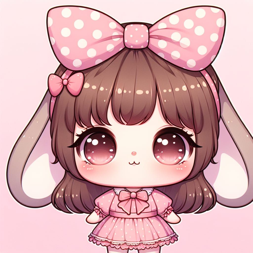 Kawaii Chibi Minnie Mouse Baby in Polka Dot Bow and Pink Dre...