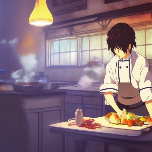 Gourmet Chef in Kitchen, Studio Ghibli Style