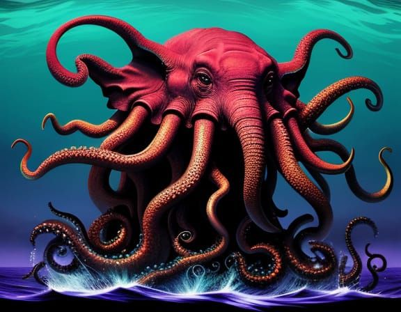 Fantasy Ocean Creature: Elephant-Octopus Hybrid