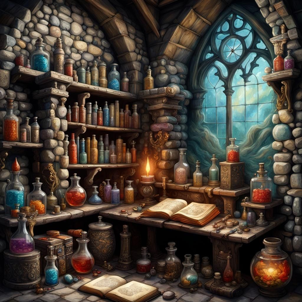 Medieval Wizard's Tower Alchemy Lab: Tim Burton Style
