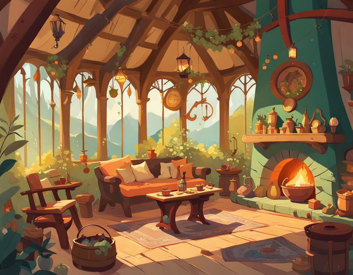 Whimsical Hobbit Living Room Concept Art