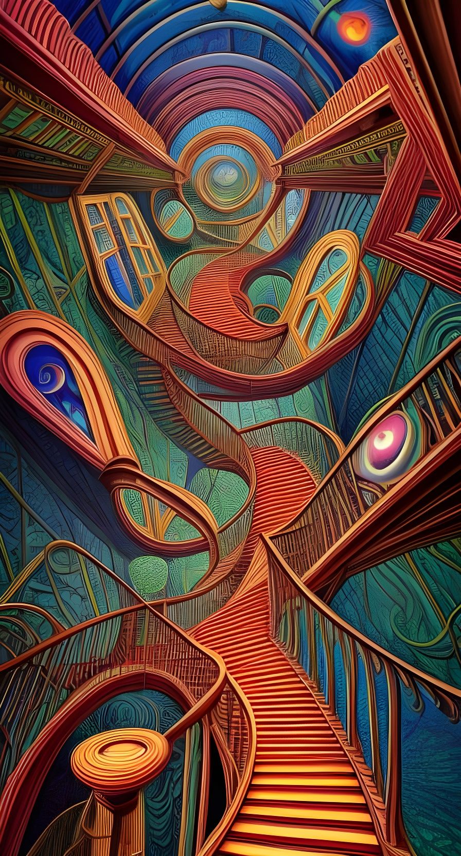 Surreal Staircase Inspired by Escher and Seuss