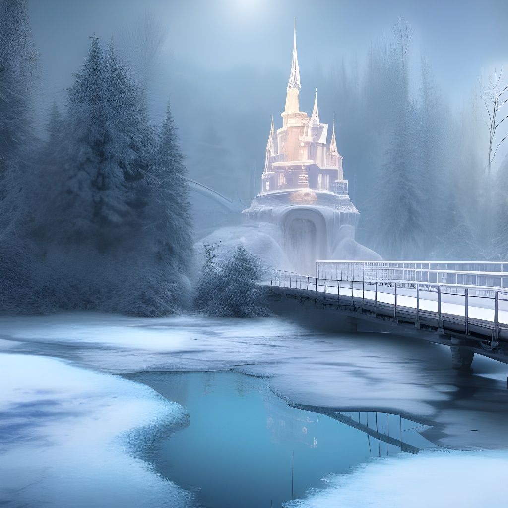 Magical Ice Garden and Castle in Winter