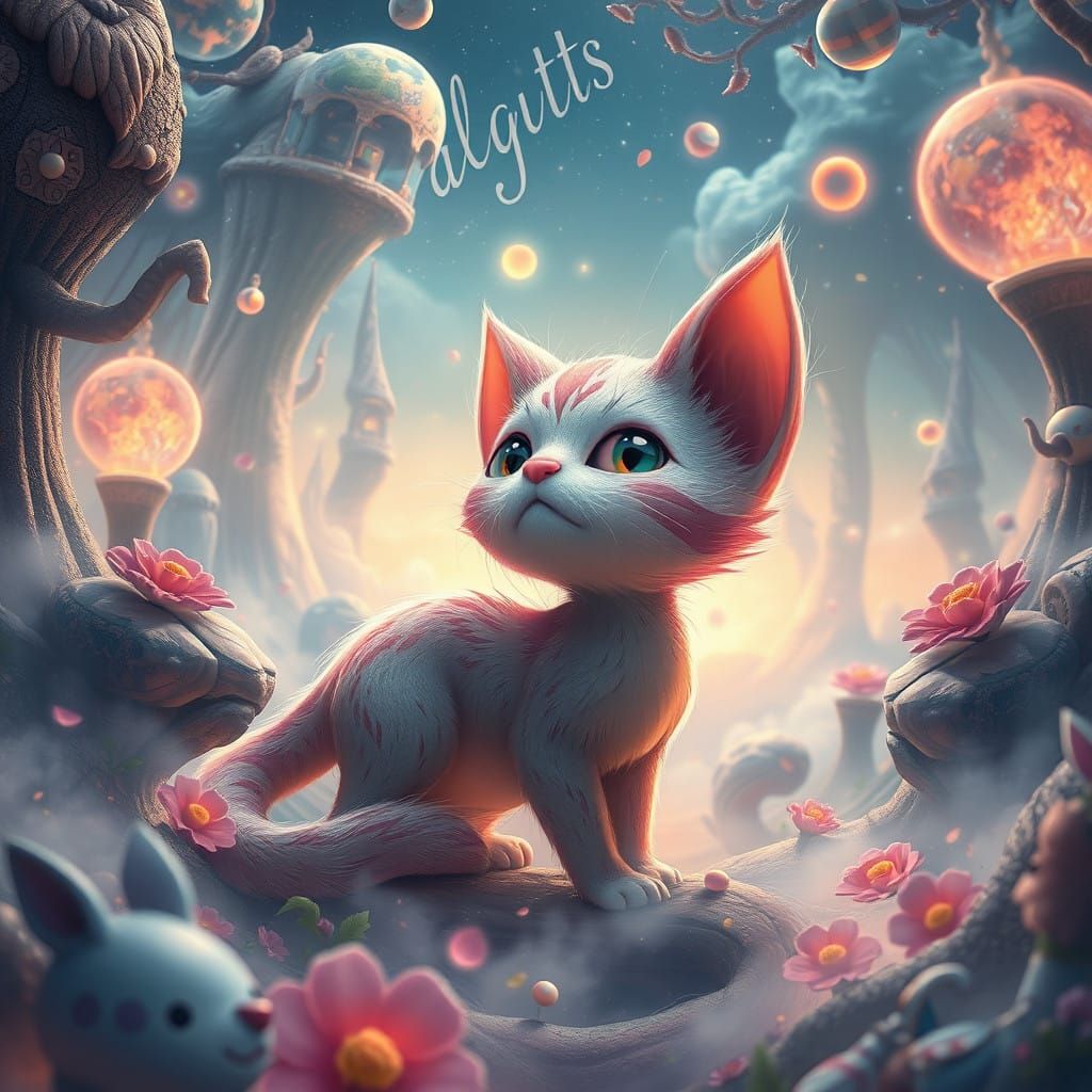 Whimsical Feline in Futuristic Dreamscape