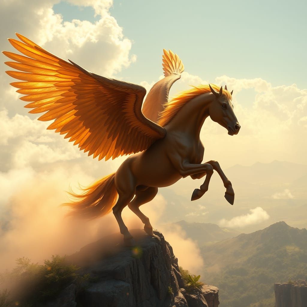 Majestic Pegasus Takes Flight from Cliffside